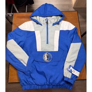 NWT Starter Dallas Mavericks Anorak Mens Small Blue NBA Retro Jacket Pouch Hood